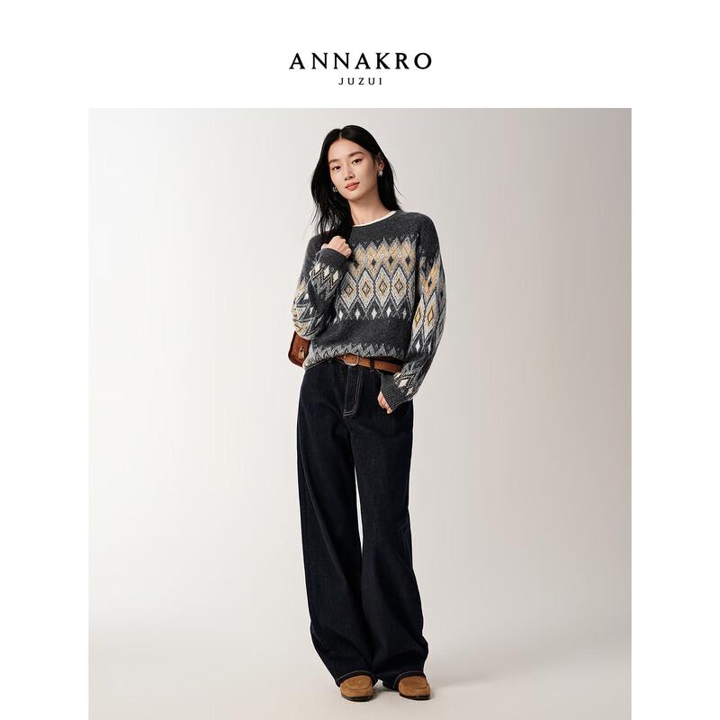 Anna & Co Women's Fair Isle Studded Drop-Shoulder Knit Sweater