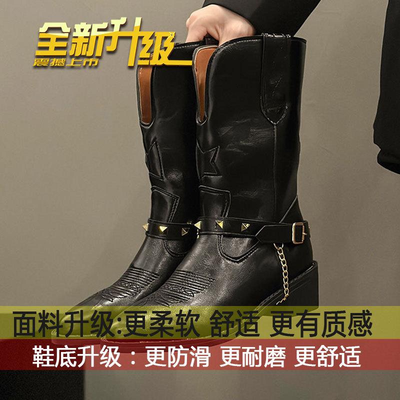 

Retro British style pointed western cowboy boots women s 2025 autumn new sleeve v-port thin thick heel medium boots 35