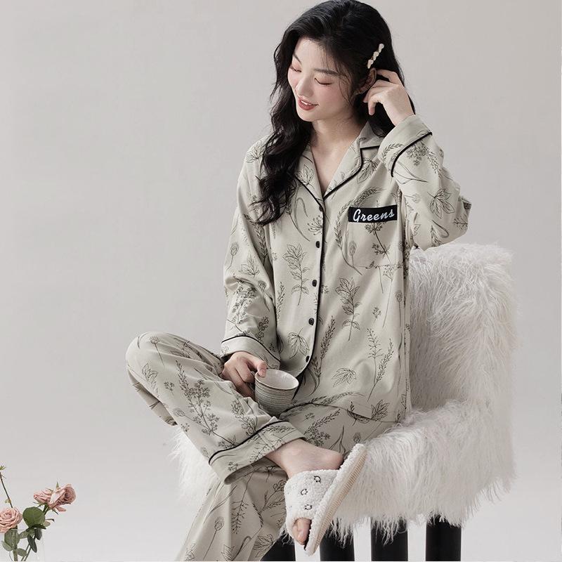 Women's Retro Fashion Pajama Set: New Spring Cardigan with Long Sleeve Top & Loose Pants for Casual Home Wear