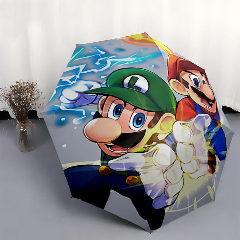 1pc Mario and Luigi's Epic Battle Pattern Beautiful Looking Automatic Folding Cartoon Umbrella, 3 Folding, 8 Iron Frame Design, Durable and Suita
