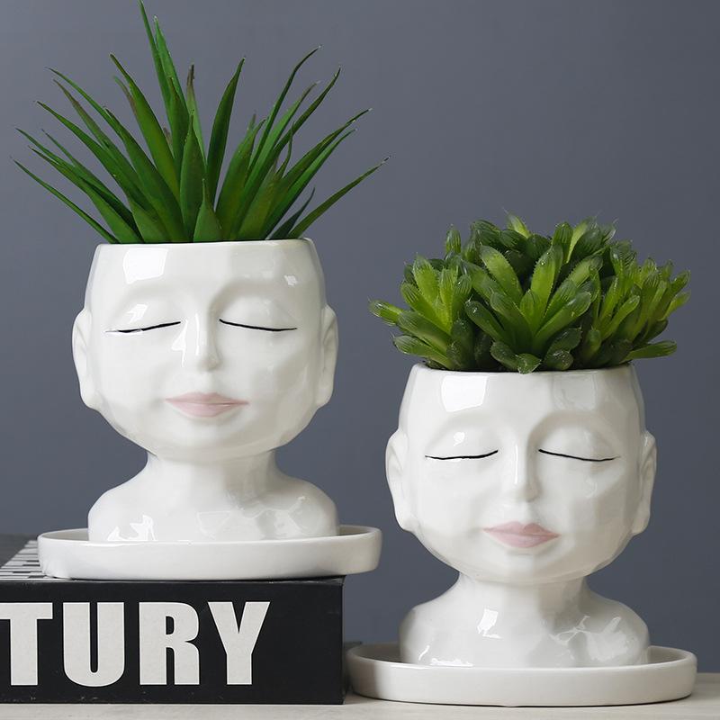 Gardening Cartoon Character Succulent Flower Pot Ceramic Hand-Painted Creative Desktop Flower Device