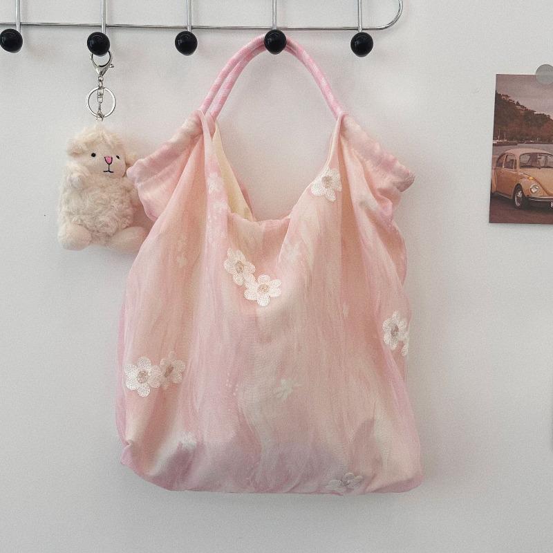 Tulle embroidery small fresh commuter tote bag literary canvas bag travel vacation shoulder bag