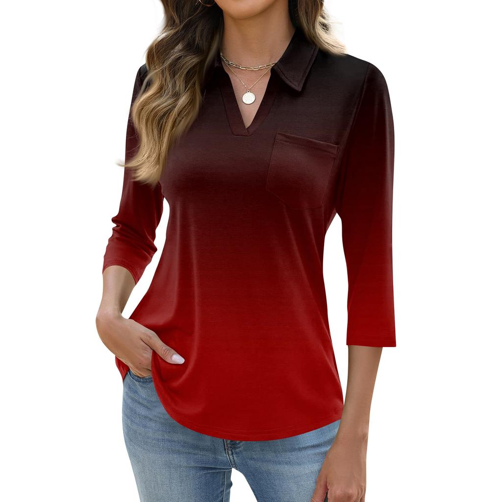 Damska Koszula Casual z Klapami Krótki Rękaw 3/4 z Nadrukiem Damskie Góry