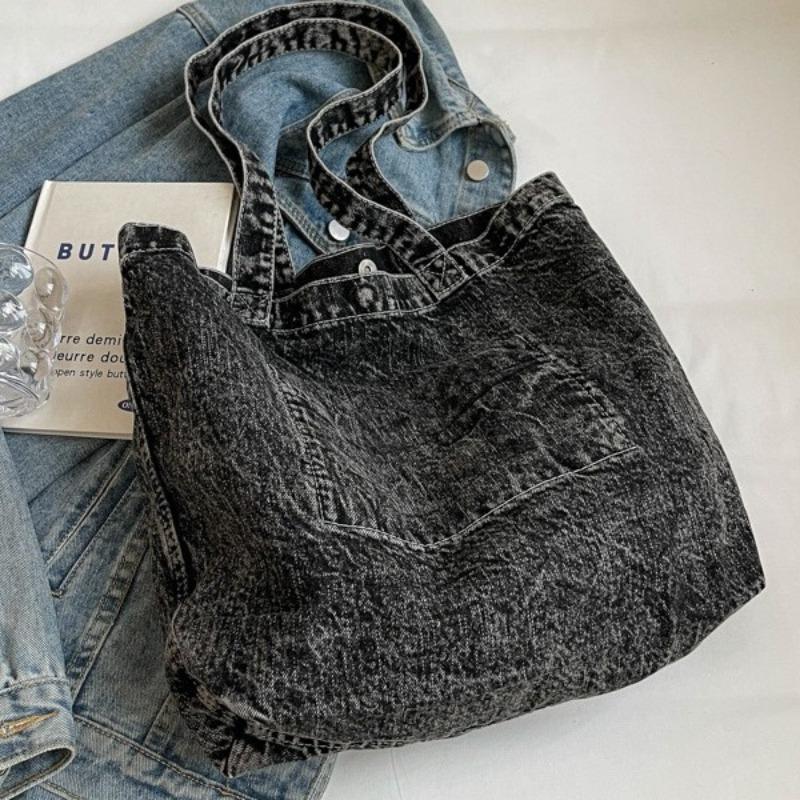Retro skalbtas džinsinis krepšys, moteriškas naujas korėjietiškas „Harajuku“ krepšys per petį, kasdienis pirkinių krepšys