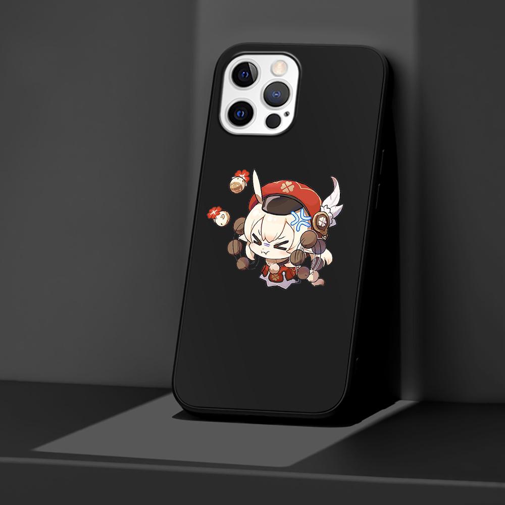 Phone Case for Apple iPhone 14 11 13 Pro Max 12 Mini XR 7 8 + SE 2020 XS 6 6s Plus 5 5s Genshin Impact Cute Silicone Black Cover