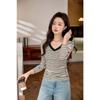 Women S V Neck Striped Long Sleeve Slim Fit T Shirt
