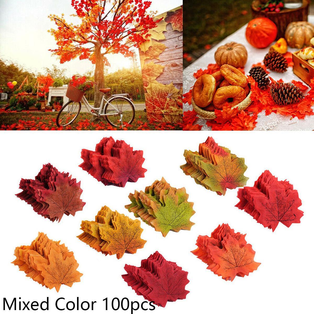 

100/200pcs Artificial Maple Leaves Autumn Leaf Fall Fake Silk Leaves Halloween Festival Party Home Vase Table Wedding Decor