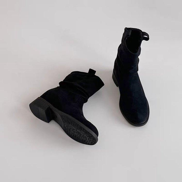 Retro Round Head Stacking Boots 2025 Autumn New Ins Style High Heel Western Cowboy Knight Boots Medium Boots Short Boots