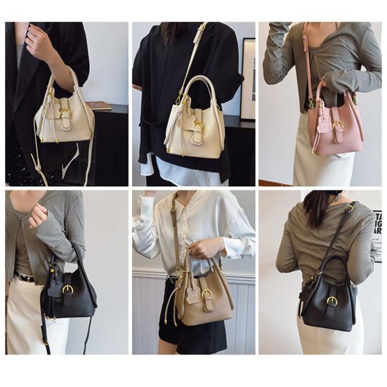 Women's Small Shoulder Bag Faux Leather Crossbody Bag with Makeup Bag Bucket Bag with Adjustable Shoulder Strap for Travel Work Parties