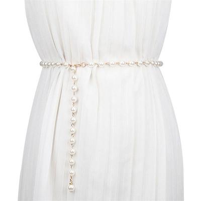 White Waist Chain Pearl Pearl Pendant Belt Elegant Dress Shirt Decoration  Women