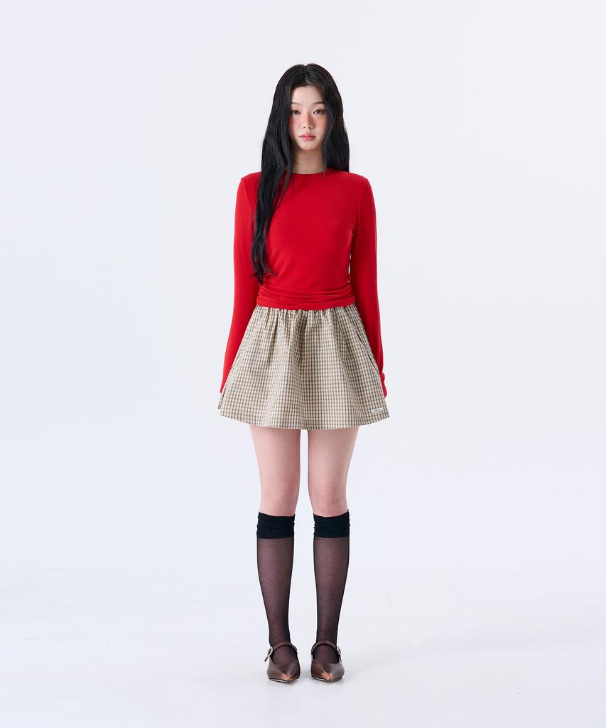 Kisyoleu Shirred Mini Skirt_Beige Check