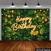 2D Vlak 1 Stuk 2D Vlak Banner Fijne Verjaardag Thema Decor Achtergrond Groen Tropisch Patroon Gouden Lichten Groene Cadeaubox Gouden Vlinder Voor