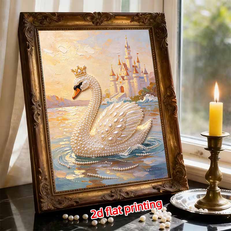 Frameless DIY Pearl Bead Painting Kit Swan Castle Pattern Creative Relaxing Craft Canvas Home Decor Adult Gift
