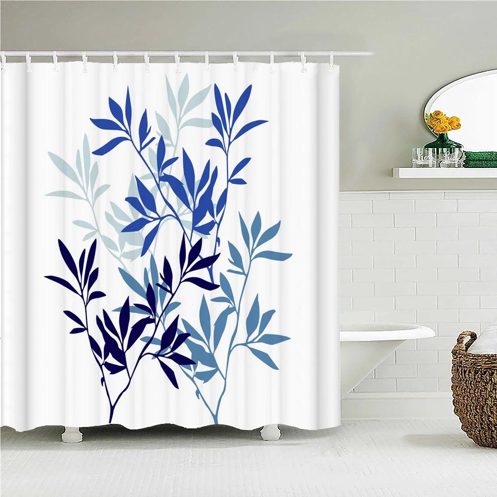 Waterproof Shower Curtain Fresh Plant leaves Polyester Fabric 3D Printing leaf Bathroom Curtains for Bathroom Decor with Hooks