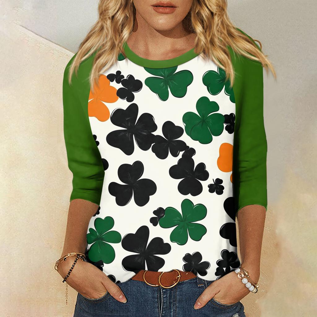Women's  St. Patrick's Day Print Round Neck Three-Quarter Sleeve Top