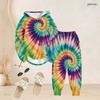 Women Plus Size Multicolor Tie Dye Printed Two Piece Set Long Sleeve Hooded Top Cuffed Pants