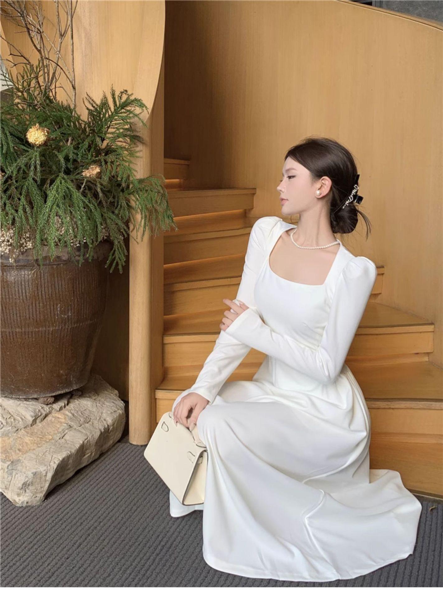 

Autumn new sexy high-waisted hip-wrapped skirt Hepburn temperament long skirt small man special edition showing thin legs XL білий