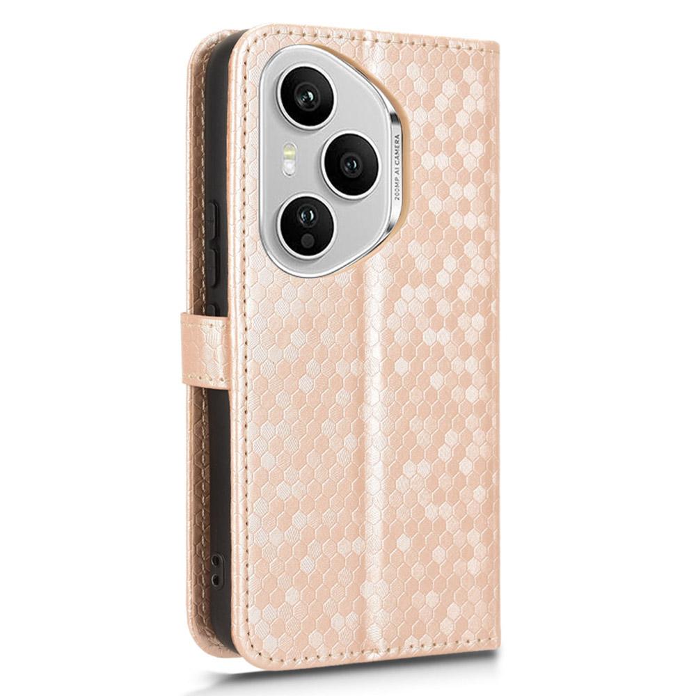 For Honor 400 Pro 5G (Global) Wallet Case Dot Pattern Imprint PU Leather Phone Cover with Wrist Strap