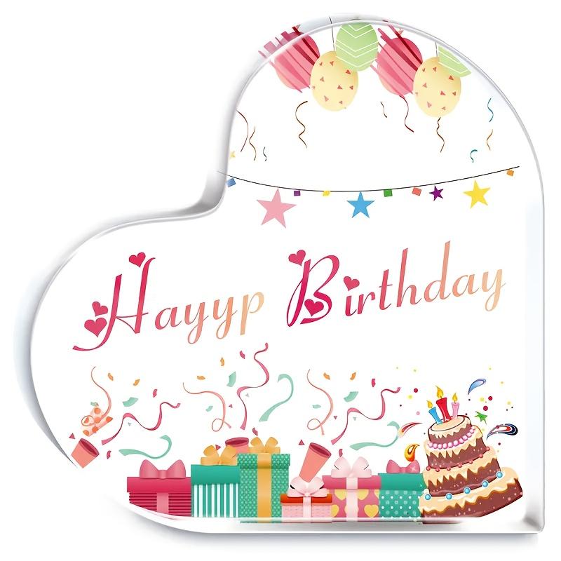 1pc Heart-Shaped Birthday Acrylic Plaque - Table Centerpiece with Pink "Happy Birthday" Cursive Lettering, Balloons & Cake Cutouts