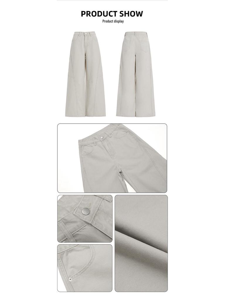 Army Green Retro High-Waisted Wide-Leg Cargo Pants for Women - Slimming and Loose Fit
