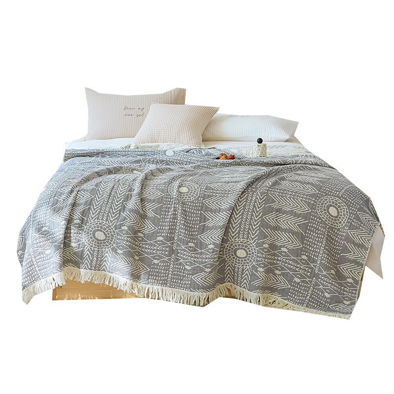 Four-layer Cotton Gauze Tassel Edge Throw Blanket Towel Quilt Sofa Towel Single Double Lunch Blanket Multi-use Cover Blanket For Home