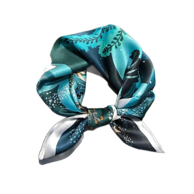 100% Pure Silk Square Scarf Women Lightweight Neck Wrap Floral Print 53x53cm