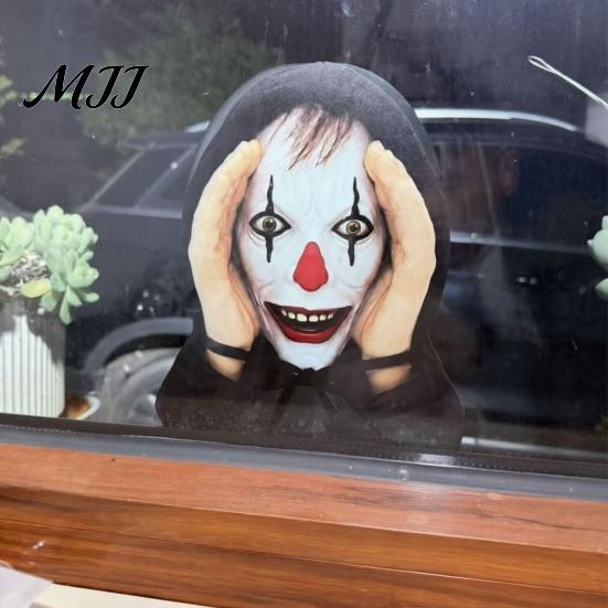 Horror House Ornaments Scary Peeper Hitchhiker Prop, Realistic Mask Prop for Jump Scare, Halloween Decorative Window Silhouettes Adults, Creepy Prank