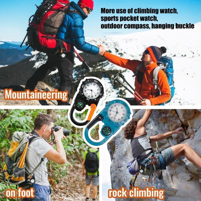 Orologio con Fibbia da Escursionismo Clip da Cintura Portatile Orologio da Tasca Bussola Moschettone per Zaino Sport Outdoor Alpinismo