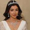 Brautschmuck Halskette Ohrringe Set Kette Hochzeitshalskette Accessoires Kronen-Halskette Ohrringe Dreiteiliges Hochzeits-Braut-Kopfschmuck