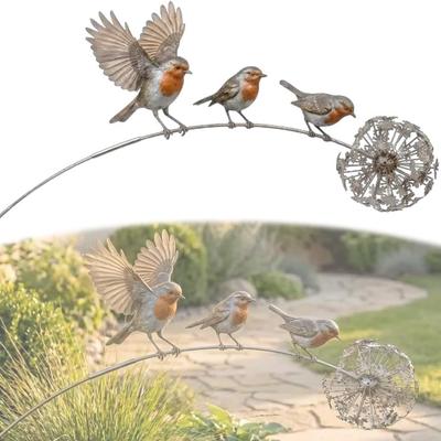 Metal Bird Robin Garden Stake Sculpture Statue Figurines Charming Rustic Outdoor Yard Art Decorations, Decorative Lawn Ornaments For Outside Patio