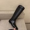 Spot Second Hair! Su Yinyin Has the Same Square Head Leather Oblique Mouth Ring Belt Thick Heel High Boots Knight Boots Women's Autumn and Winter