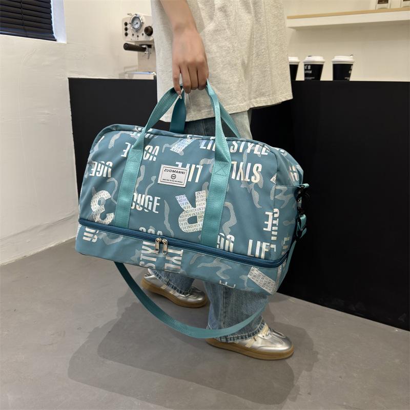 Fresh and fashionable trend design with shoe compartment, hand-held travel bag, wet and dry separation, yoga can be set, tie rod fitness bag