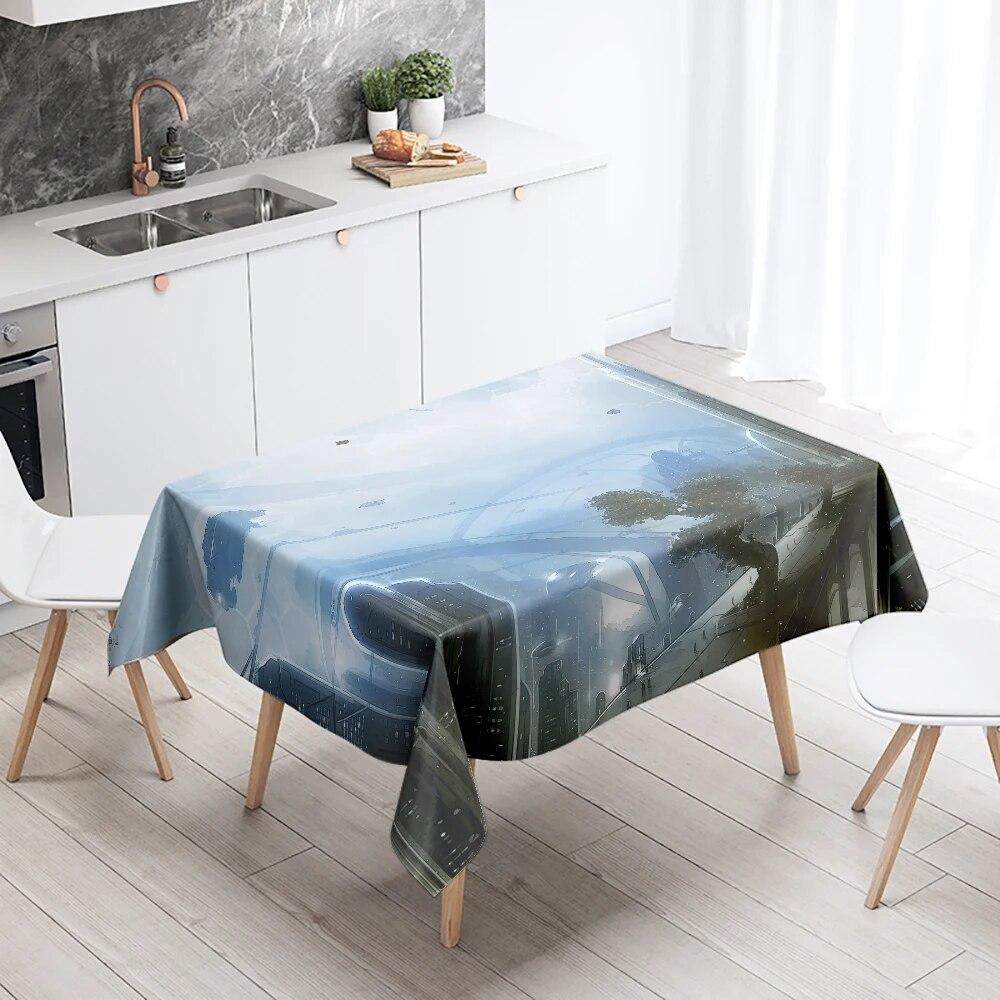 Sci-Fi Future Tischdecke, Punk, schmutzabweisend, wasserdicht, rechteckig, für Küche, Esstisch, Heimdekoration