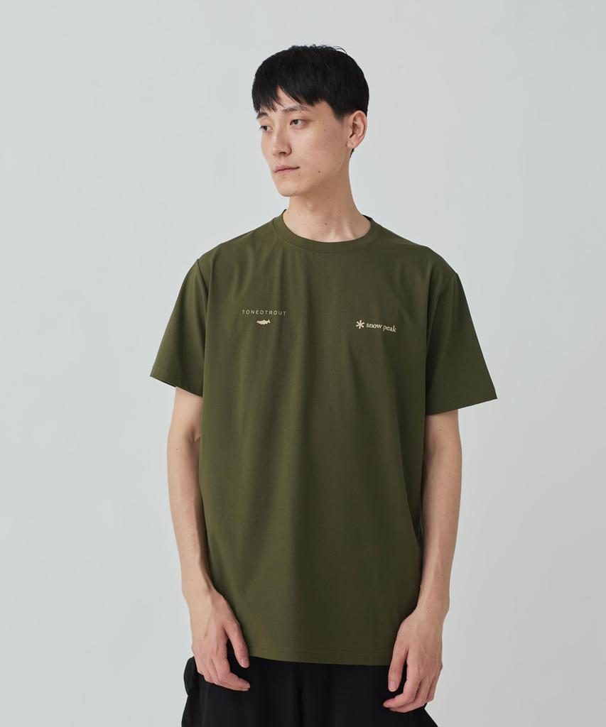 Snow Peak Logo T-Shirt, Toned Trout Mt. Tanigawa, Size XLOLIVETT2510-TS01, Perfect for Camping, Outdoor Activities, and Festivals
