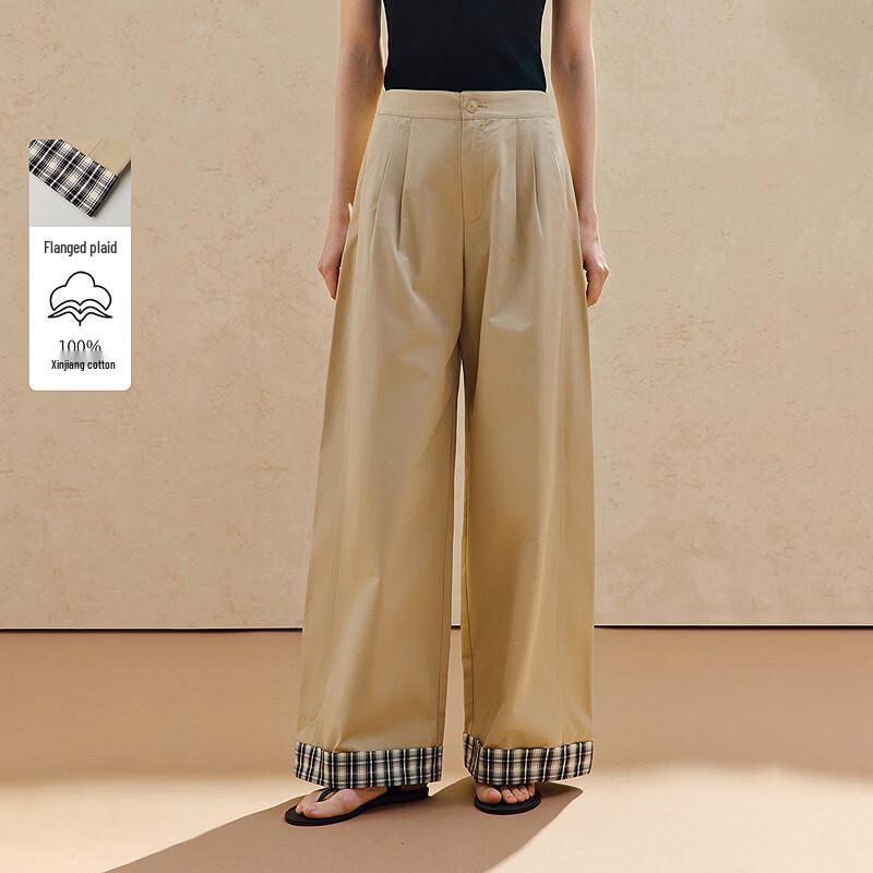 INMAN Retro Plaid Cotton Wide-Leg Pants 26