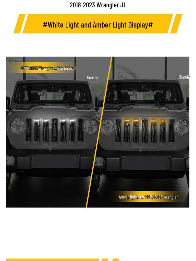 RGB Daytime Running Yellow Grille Light for Jeep Wrangler JL 2018-2023 (App-Compatible)