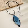 Bohemian Style Multi-Layer Denim Leaf Pendant Earrings Leather Cord Necklace Elegance Versatile Women's Jewelry Set