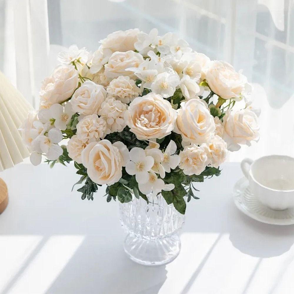 7 Forks Artificial Rose Flower DIY Accessories Multicolor Faux Peony Flower Photo Props Simulation Hydrangea Flower