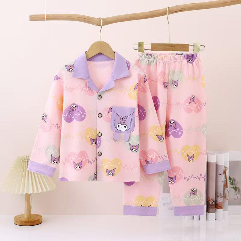 New Pure Cotton Children's Cardigan Pajama Set - Short Sleeve, Loose Fit for Boys & Girls