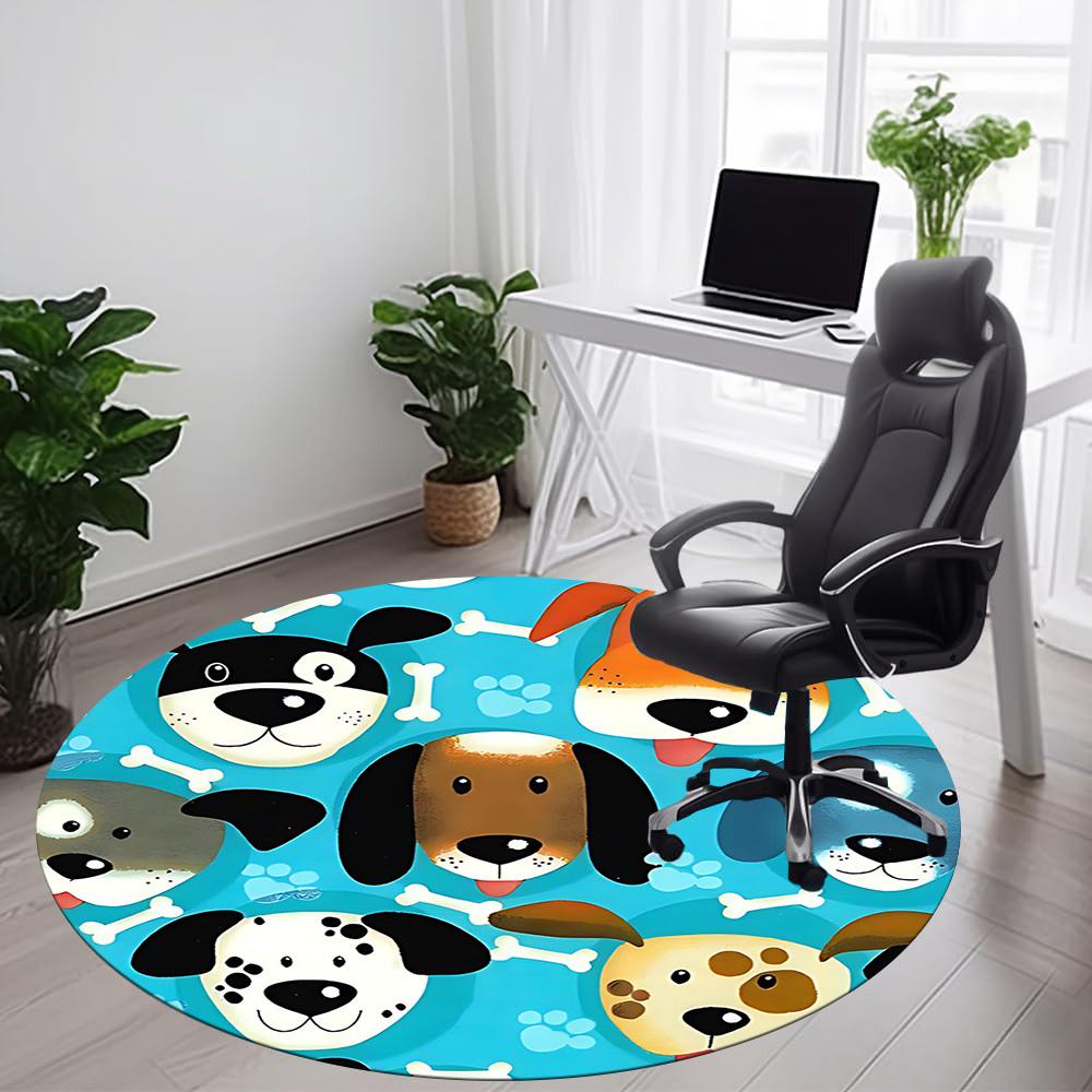 1PCDogs Bones Office Round Area Rug,  Mat Suitable For Office, Under Office Chairs Bedroom Living Room Home Decor, Room Deco