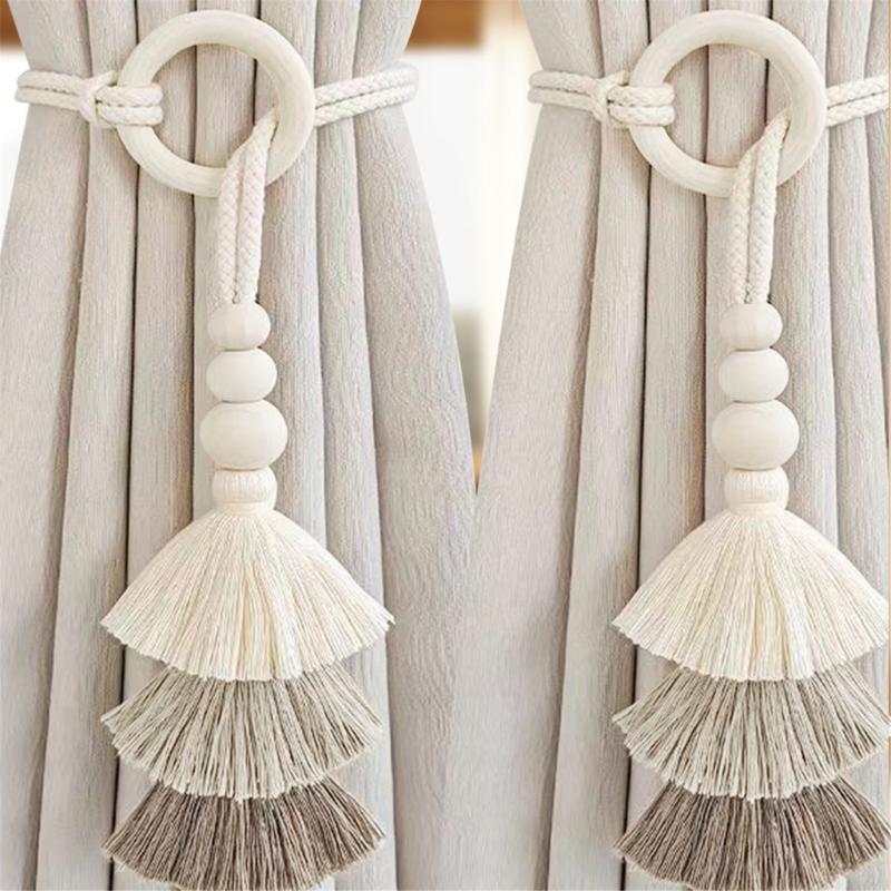 2pcs Curtain Tiebacks With Tassels Cotton Rope Holder Curtain Ties For Bedroom Living Room No Installation Needed