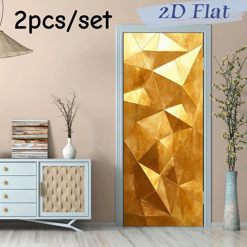 

2pcs modern light luxury geometric three-dimensional gold foil wall stickers, living room entrance, bedroom background wall deco (as the picture,38.5x200cmx2)