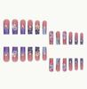 24Pcs Long Coffin Press On Nails, Blue French 3D Flower & Butterfly Rhinestone False Nails
