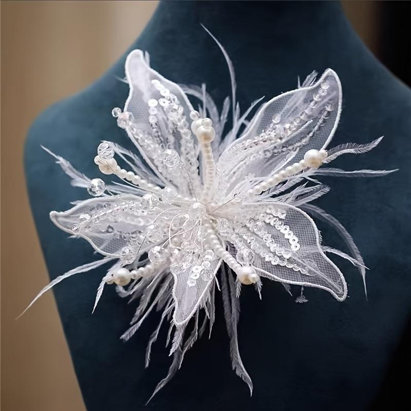 

Fashion Handmade White Floral Edge Clip Bridal Wedding Accessory Hairpin белый