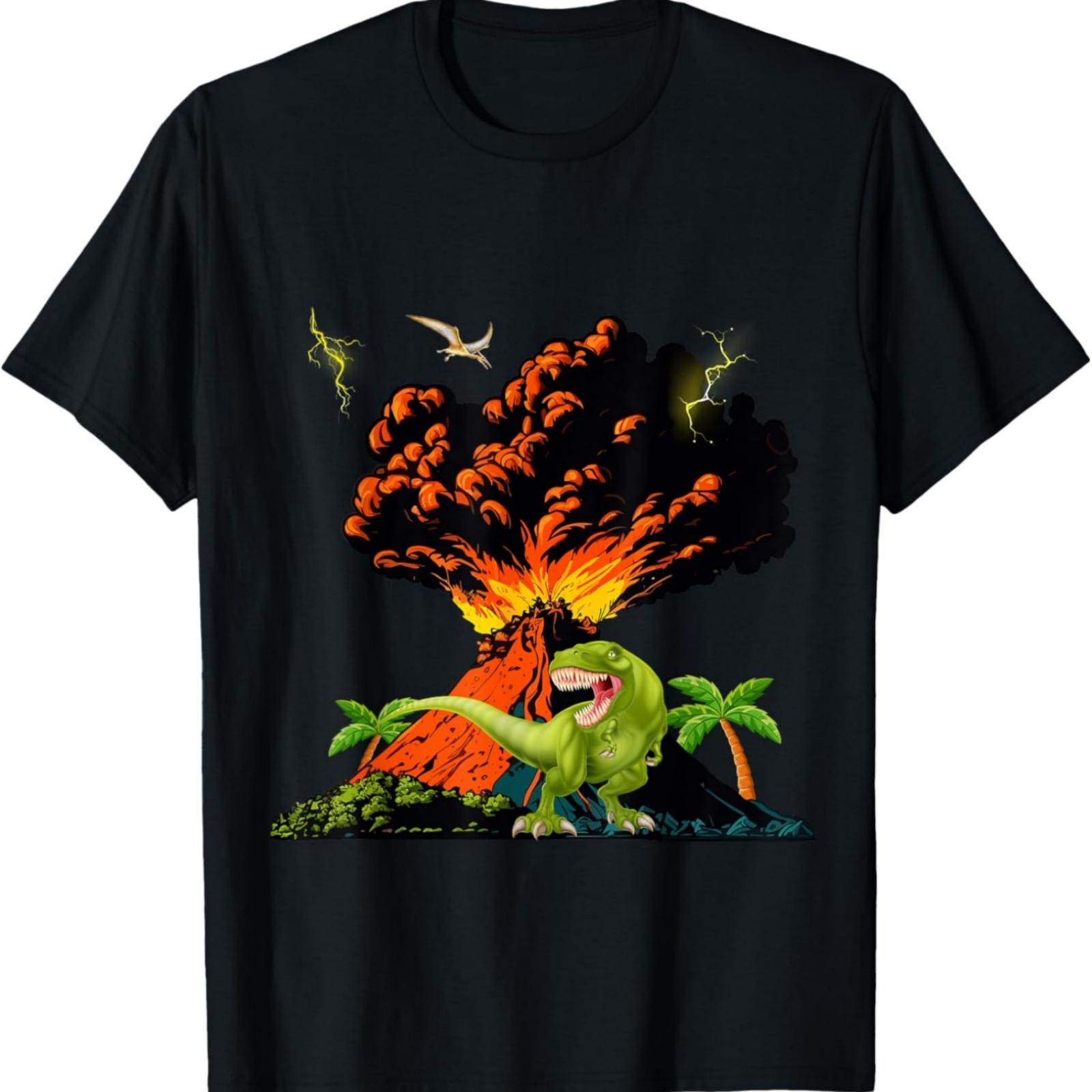 Jurassic Prehistoric Erupting Volcano T-rex Dinosaur Boys T-Shirt S