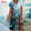 Plant Flowers Colorful 3D Printing Dress For Summer 2022 Women Vintage Short Sleeve Loose Dress Casual V-Neck