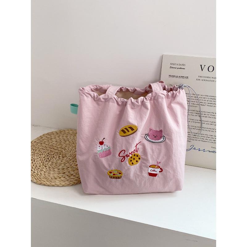 New letter printing bag women's large-capacity nylon shoulder bag casual versatile portable drawstring tote bag