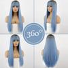 MISS WIG Synthetische lange gerade Ombre-blaue Hochtemperaturfaser-Perücken für Frauen, Party, Alltag, Haarperücken mit Pony