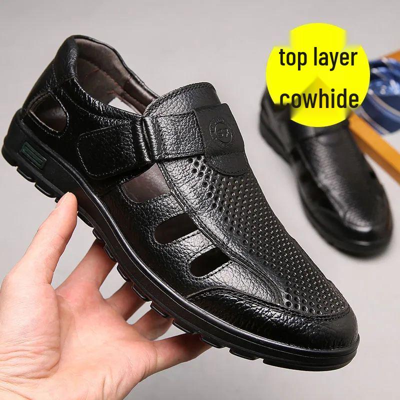 2023 Men's Cool Genuine Cowhide Leather Sandals: Breathable, Soft Sole, Casual Dad Style