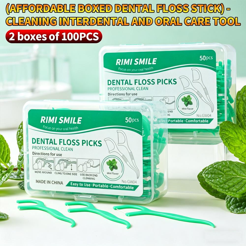 Cheap Boxed Mint Floss Picks 100PCS(2 Boxes) Thin Dental Floss Sticks Home Travel Oral Hygiene Tool